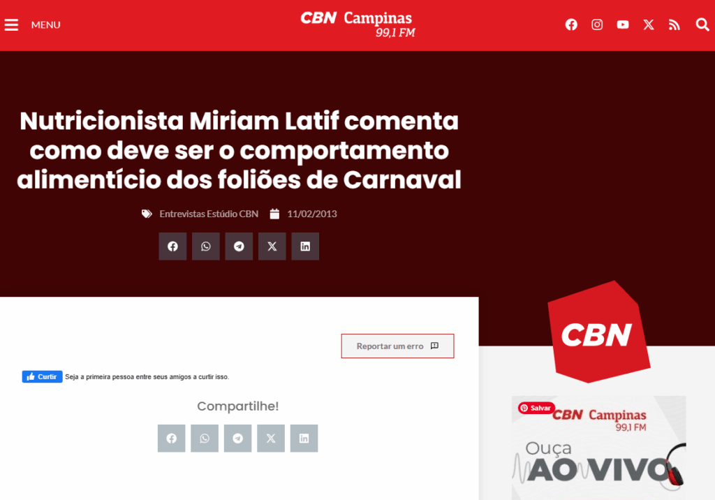 Nutricionista Miriam Latif em entrevista no Estúdio CBN