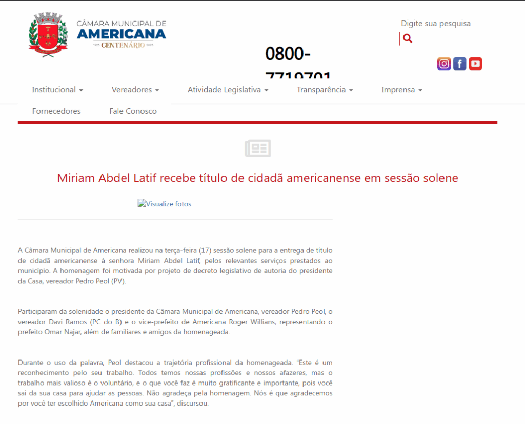 Nutricionista Miriam Latif recebe título de cidadão americanense em sessão solene